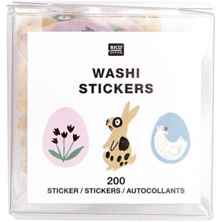 ROULEAU 200 STICKERS -LAPIN - POULES - OEUFS PAQUES